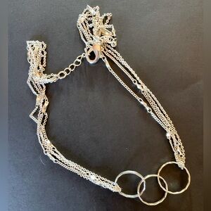 Silver Chain Collar Necklace w/ Three Interlocking Rings